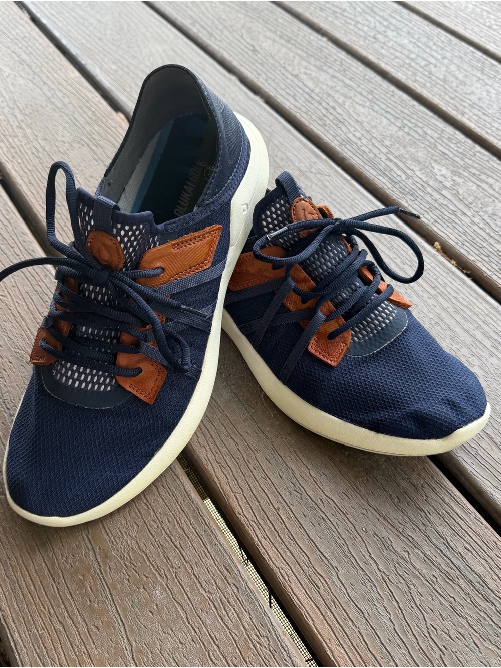 Olukai Kapalua Golf Shoes Men's 10 Blue Brown Knit Comfort Spikeless Sneakers